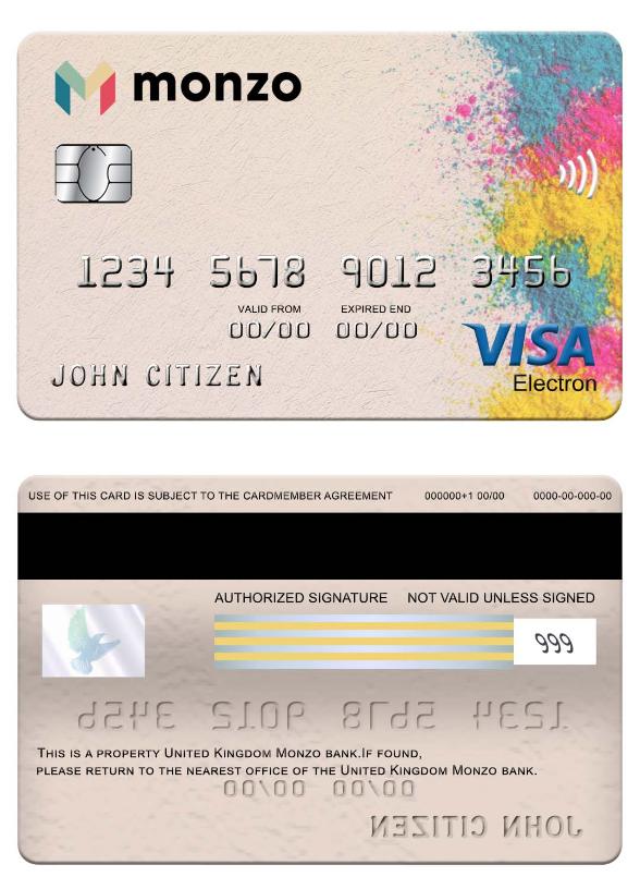 United Kingdom Monzo bank visa electron card